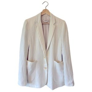 Wilfred Aritzia 100% Linen Woven Off White Bone Blazer Jacket Big Deep Pockets